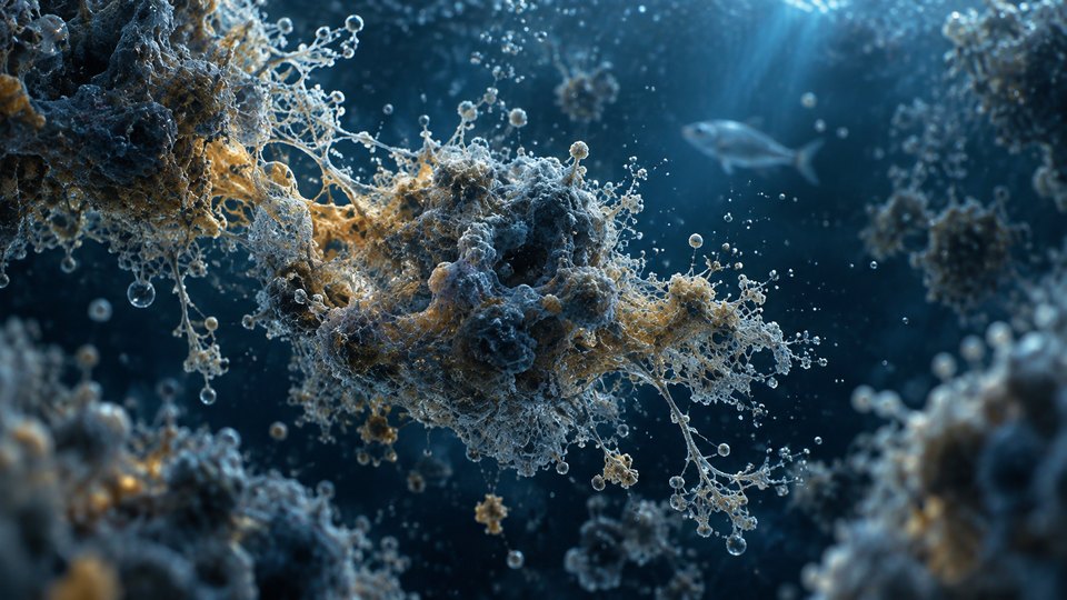 Artistic illustration of suspended bioflocs, not a micrograph