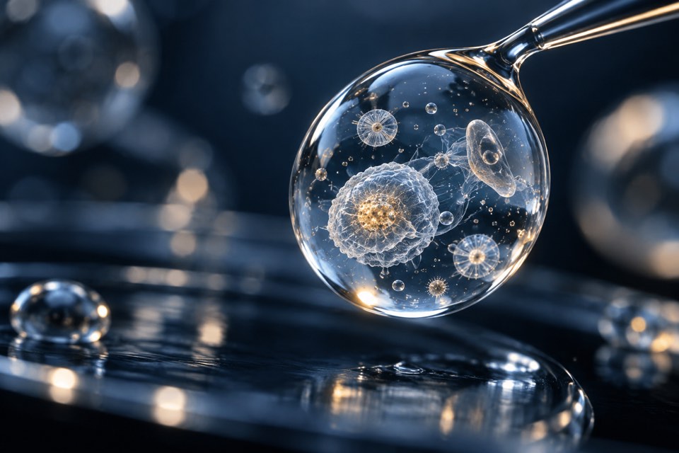 An artistic concept of a water droplet and biological observation